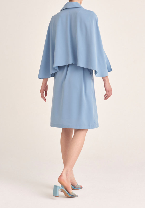 Paisie Cape Sleeve Trench Coat in Light Blue Back